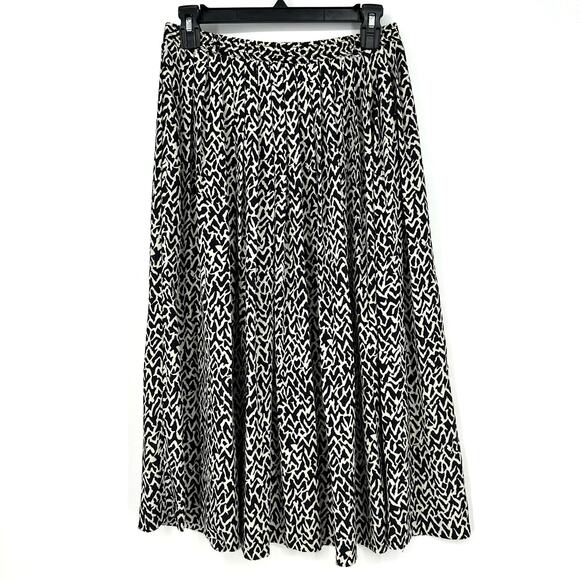 70s Vintage Skirt Womens Small Black Midi Print Pleated Cottage Boho Bohemian - Picture 5 of 7